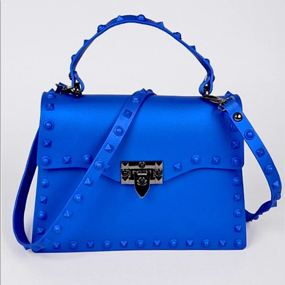 Blue Crystal Studded Clutch Satchel Purse